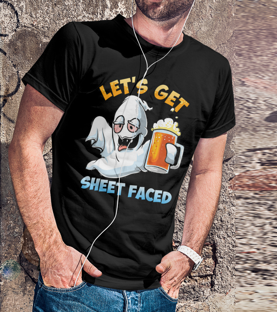 LET'S GET SHEET FACED Ghost With Beer T-Shirt