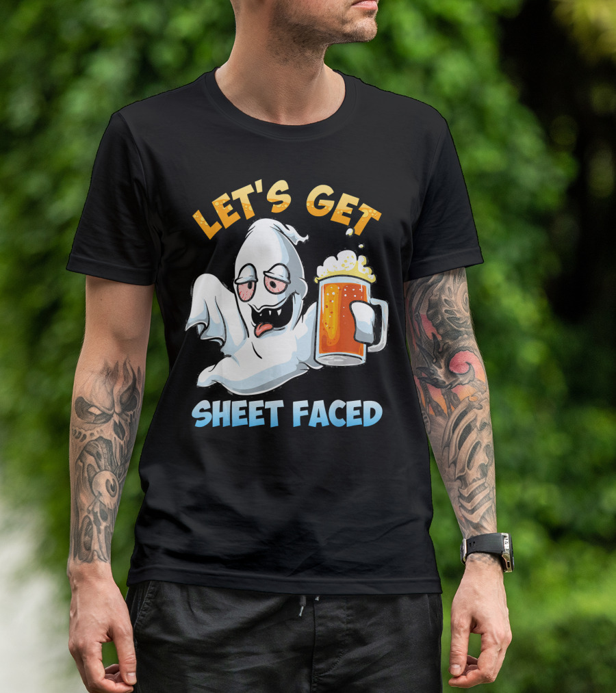 LET'S GET SHEET FACED Ghost With Beer T-Shirt