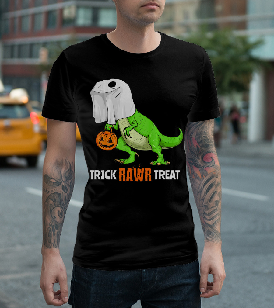 Trick RAWR Treat Halloween Rex Dinosaur Ghost Pumpkin T-Shirt
