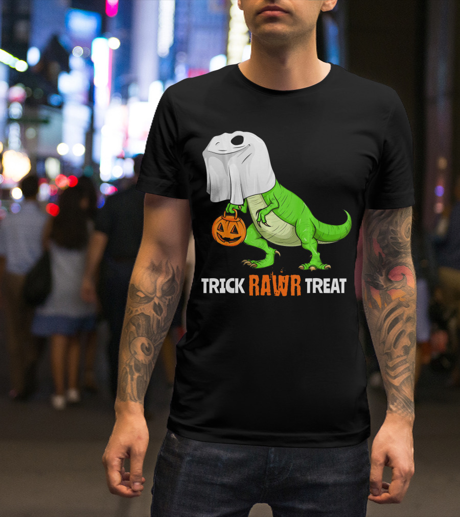 Trick RAWR Treat Halloween Rex Dinosaur Ghost Pumpkin T-Shirt