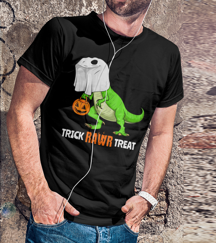 Trick RAWR Treat Halloween Rex Dinosaur Ghost Pumpkin T-Shirt
