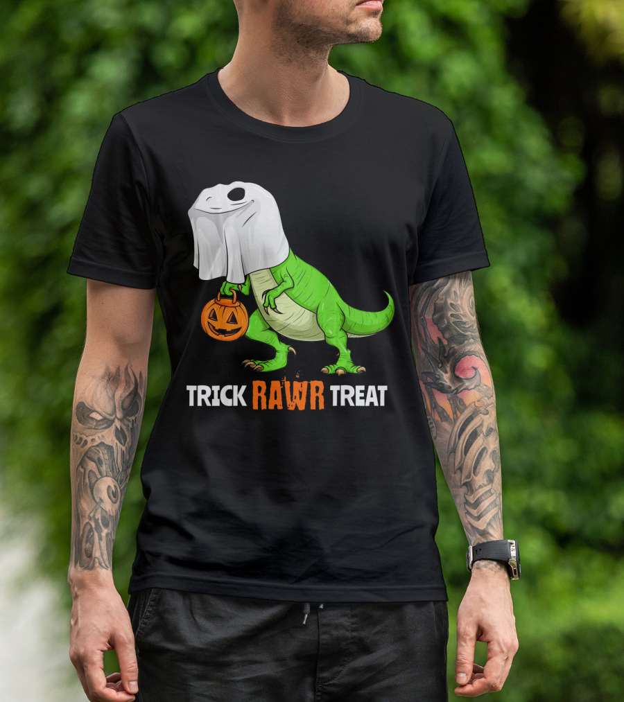 Trick RAWR Treat Halloween Rex Dinosaur Ghost Pumpkin T-Shirt