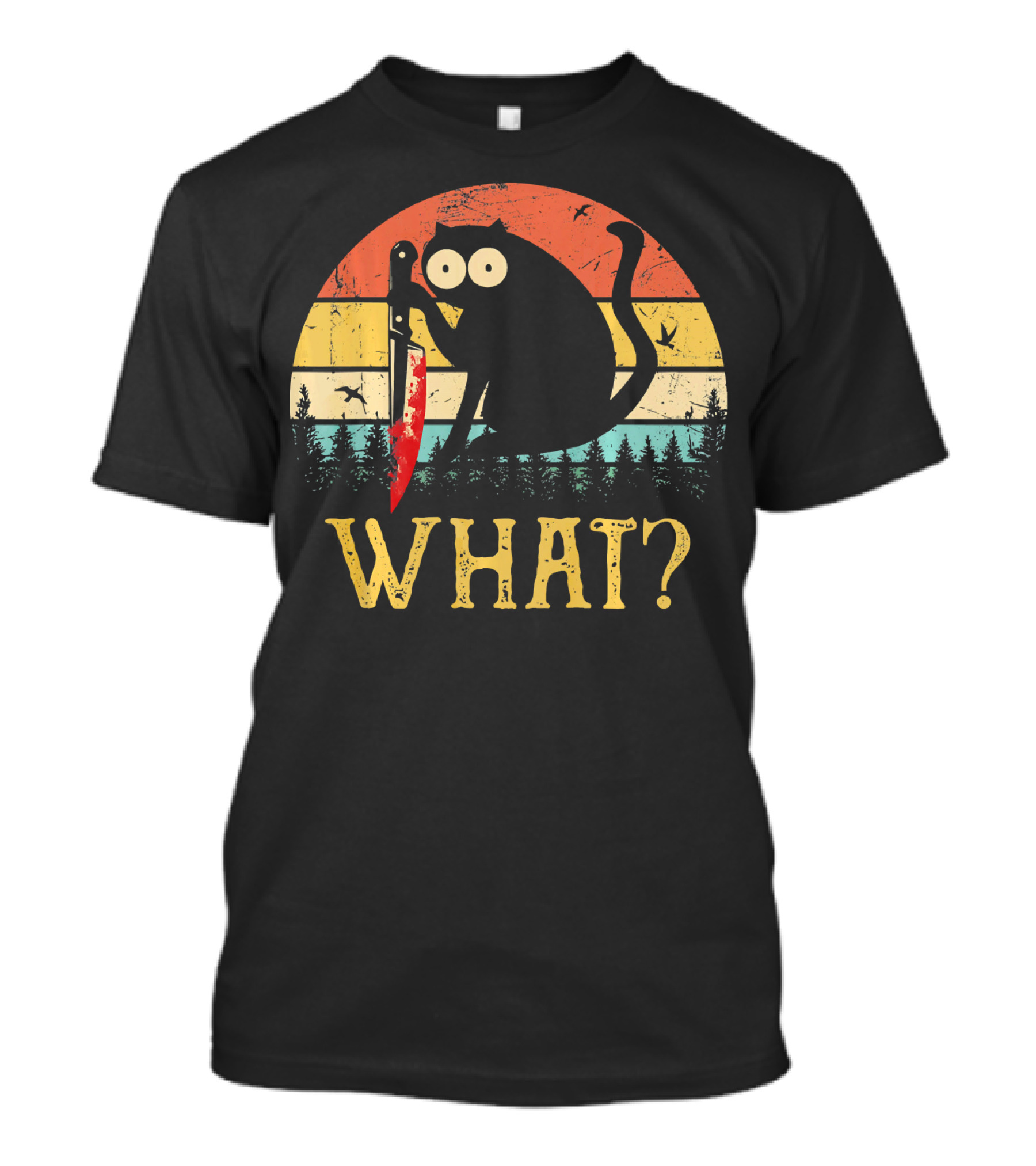 What Knife Funny Murderous Black Cat Retro Sunset T-Shirt
