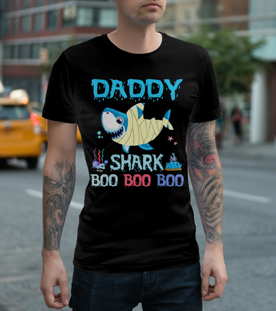 Daddy Shark Boo Boo Boo Halloween Costume Mummy Shark Underwater Party T-Shirt