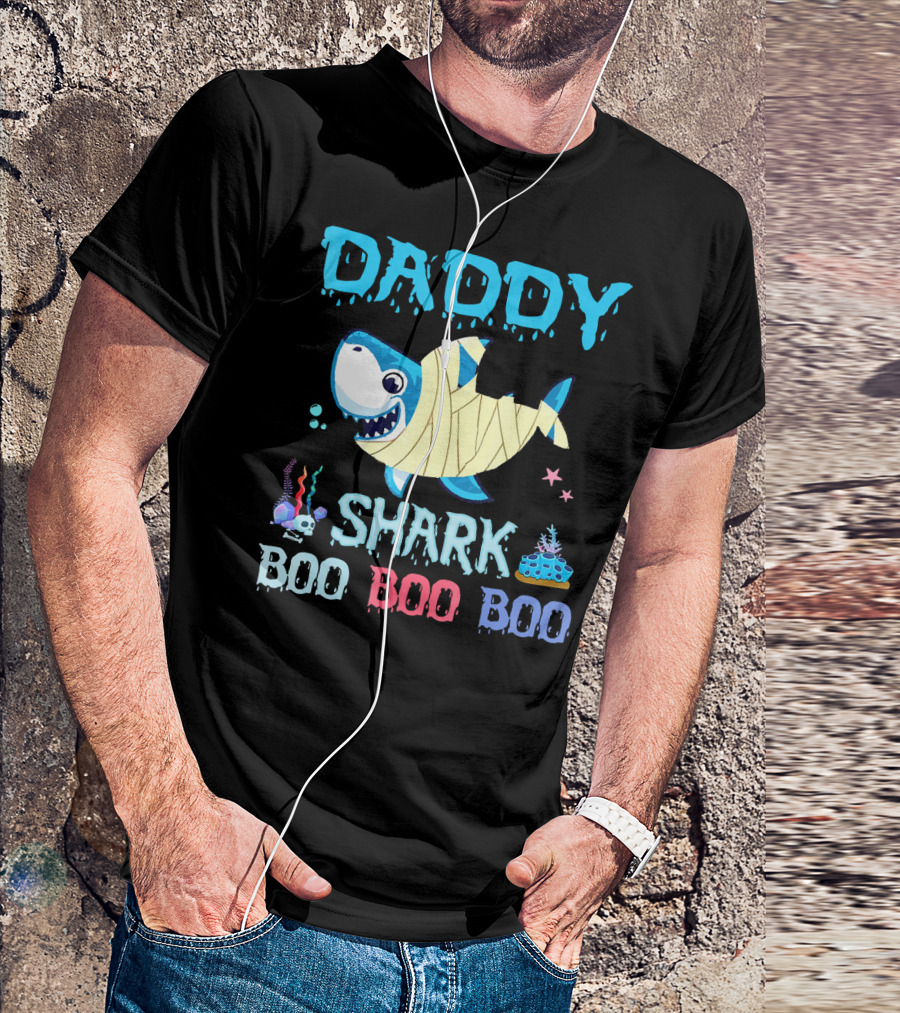Daddy Shark Boo Boo Boo Halloween Costume Mummy Shark Underwater Party T-Shirt
