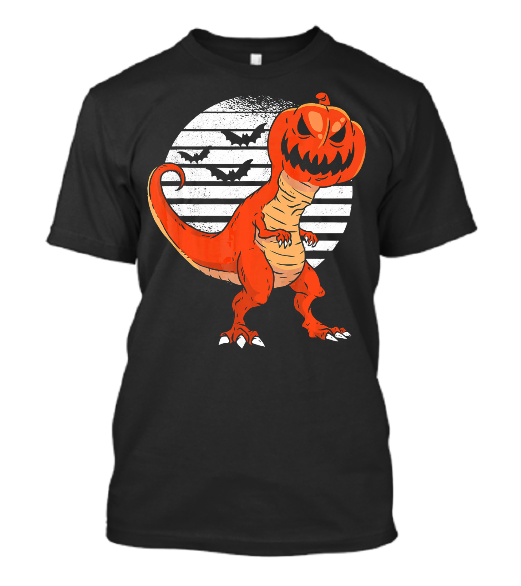 Funny Dinosaur Pumpkin Head Halloween With Bats T-Shirt