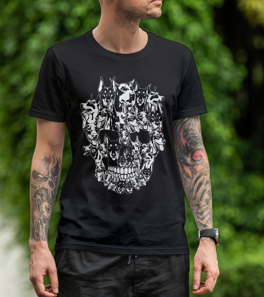 Doberman Dog Faces Forming Skull Design Best T-Shirt