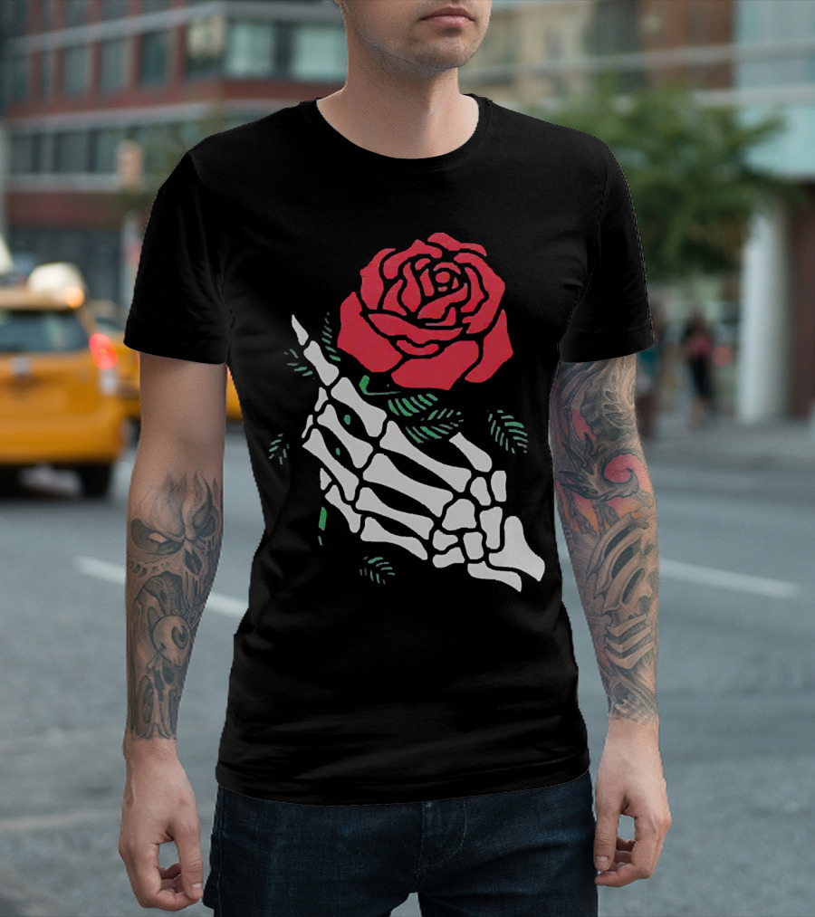Rose White Skeleton Hand Holding Red Rose T-Shirt