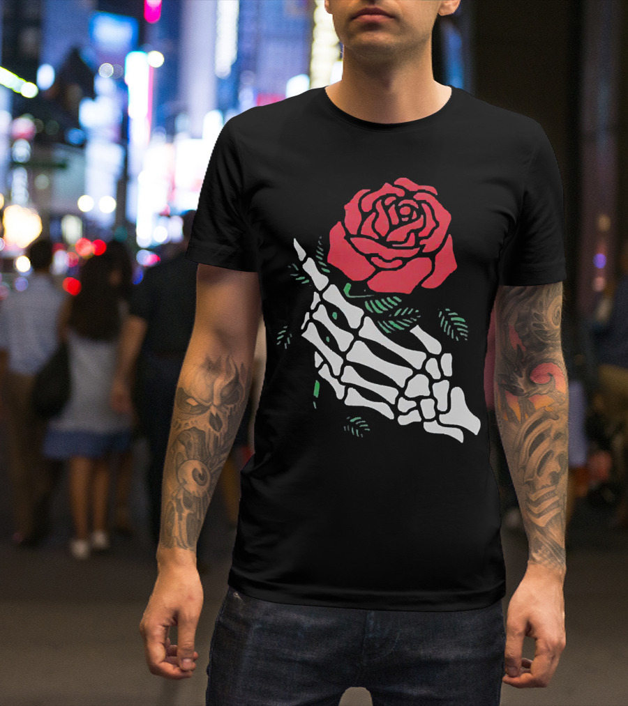 Rose White Skeleton Hand Holding Red Rose T-Shirt
