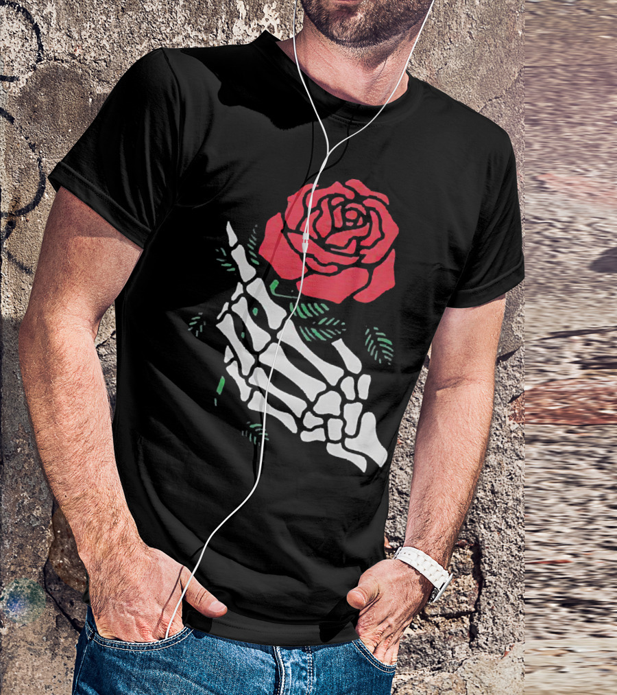 Rose White Skeleton Hand Holding Red Rose T-Shirt