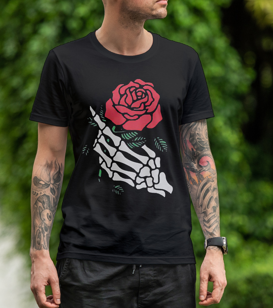 Rose White Skeleton Hand Holding Red Rose T-Shirt