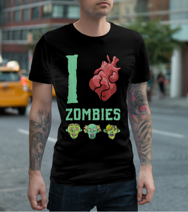 I Love Zombies Heart With Zombie Faces T-Shirt