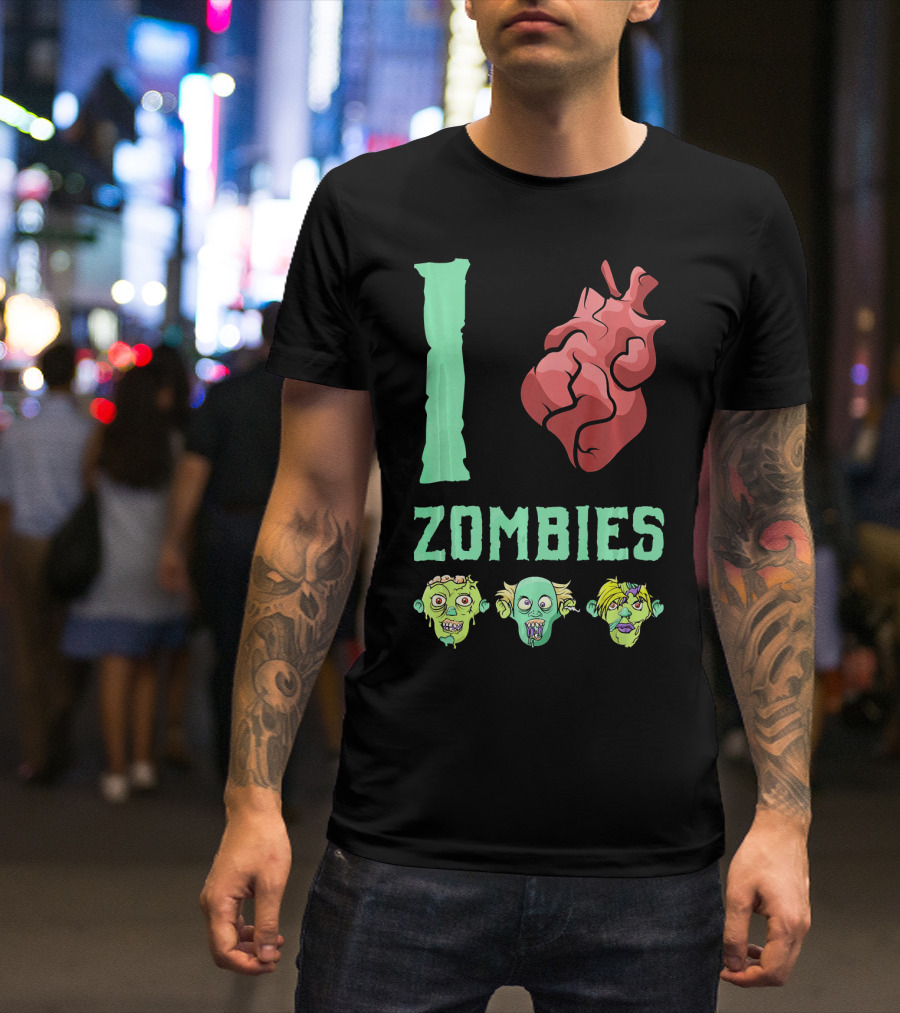 I Love Zombies Heart With Zombie Faces T-Shirt