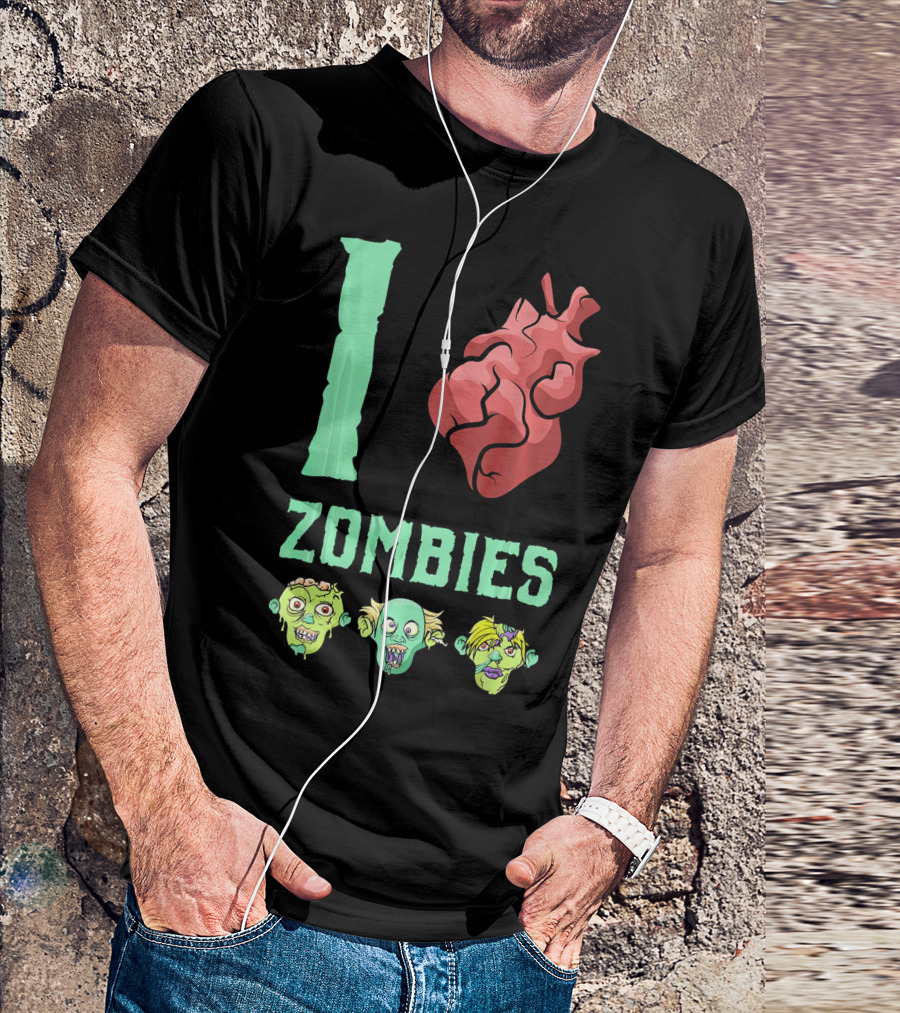 I Love Zombies Heart With Zombie Faces T-Shirt