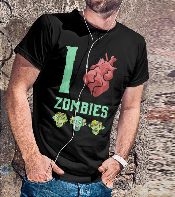 I Love Zombies Heart With Zombie Faces T-Shirt