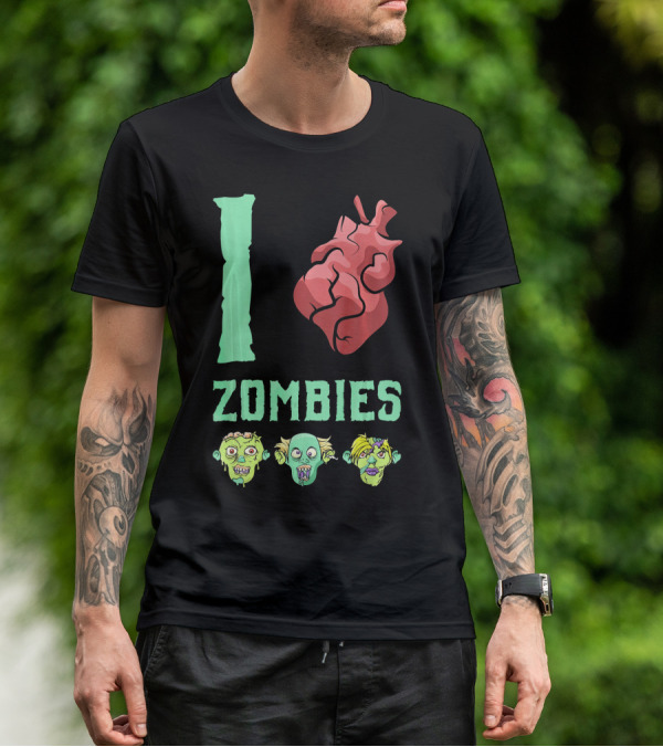 I Love Zombies Heart With Zombie Faces T-Shirt