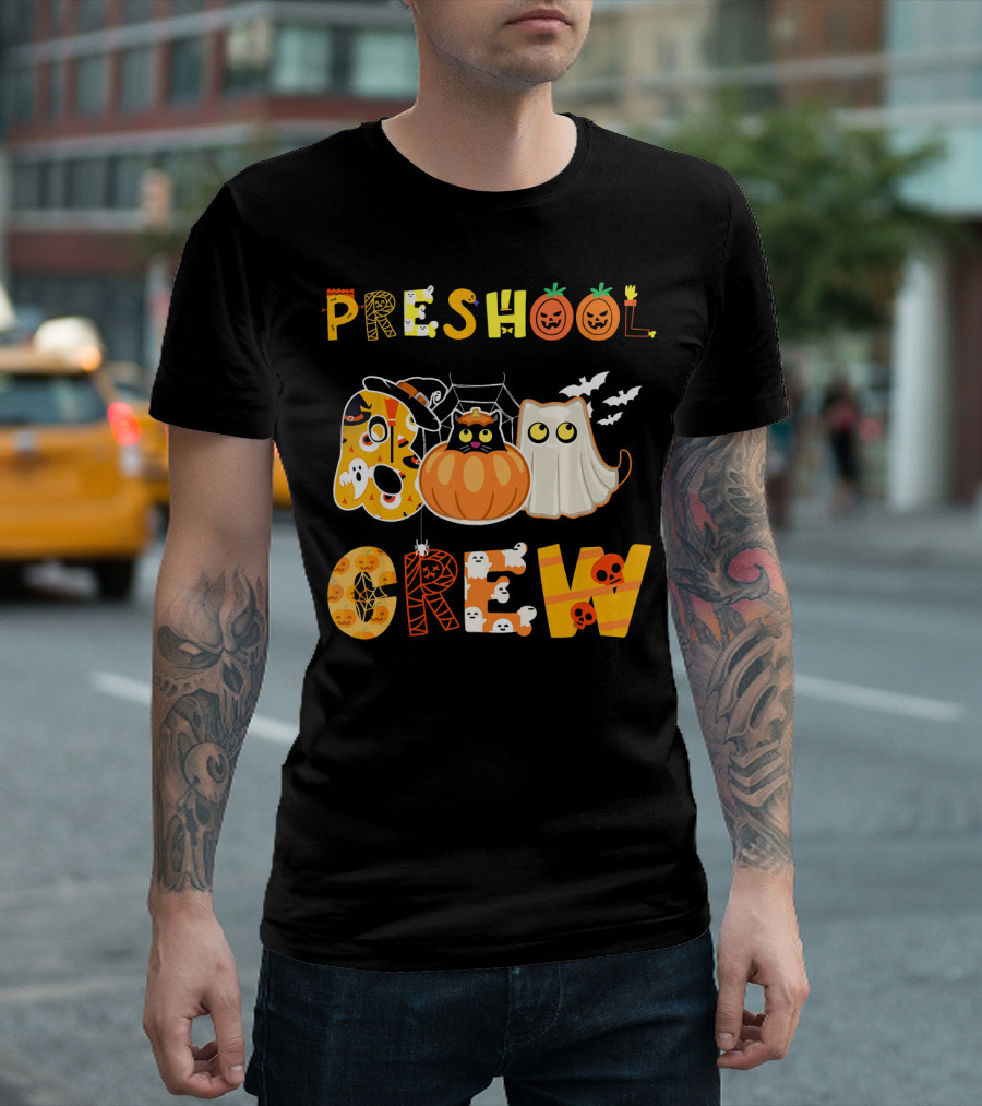 Preschool Halloween Crew Preschool Teacher Ghost Pumpkin Bat T-Shirt