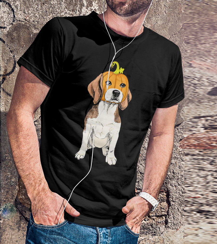 Beagle Wearing Pumpkin Face Funny Halloween Costume T-Shirt