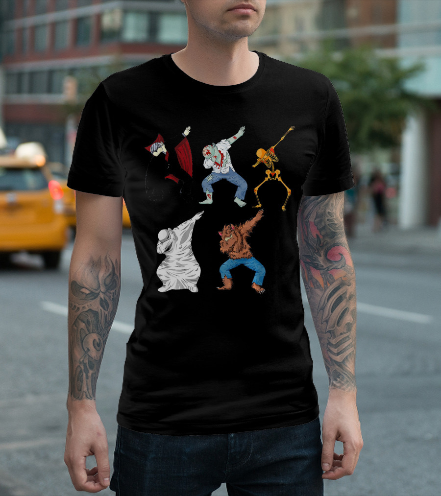 Halloween Monster Mash Dab Dance Party Featuring Vampire Zombie Skeleton Ghost Werewolf T-Shirt