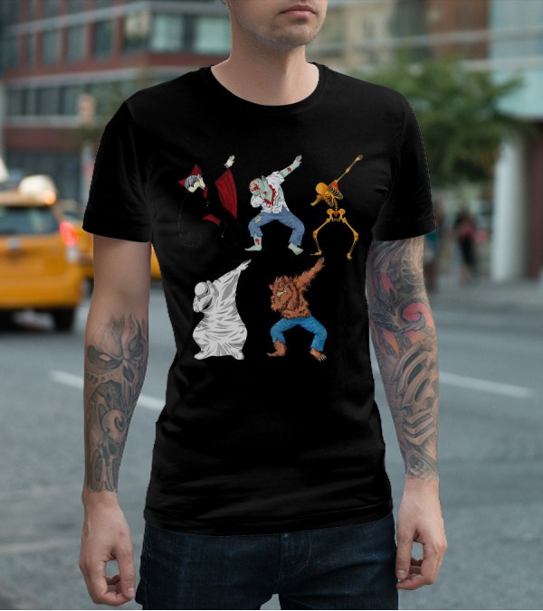 Halloween Monster Mash Dab Dance Party Featuring Vampire Zombie Skeleton Ghost Werewolf T-Shirt