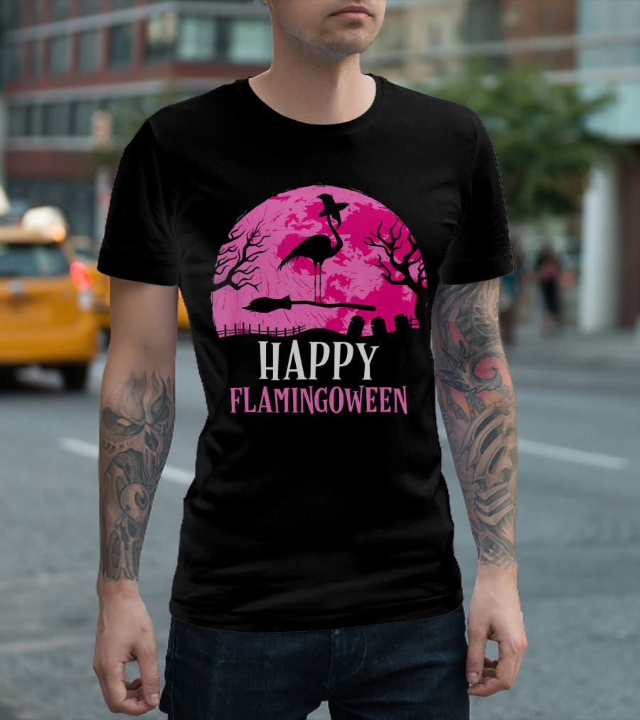Happy Flamingoween Flamingo Witch T-Shirt
