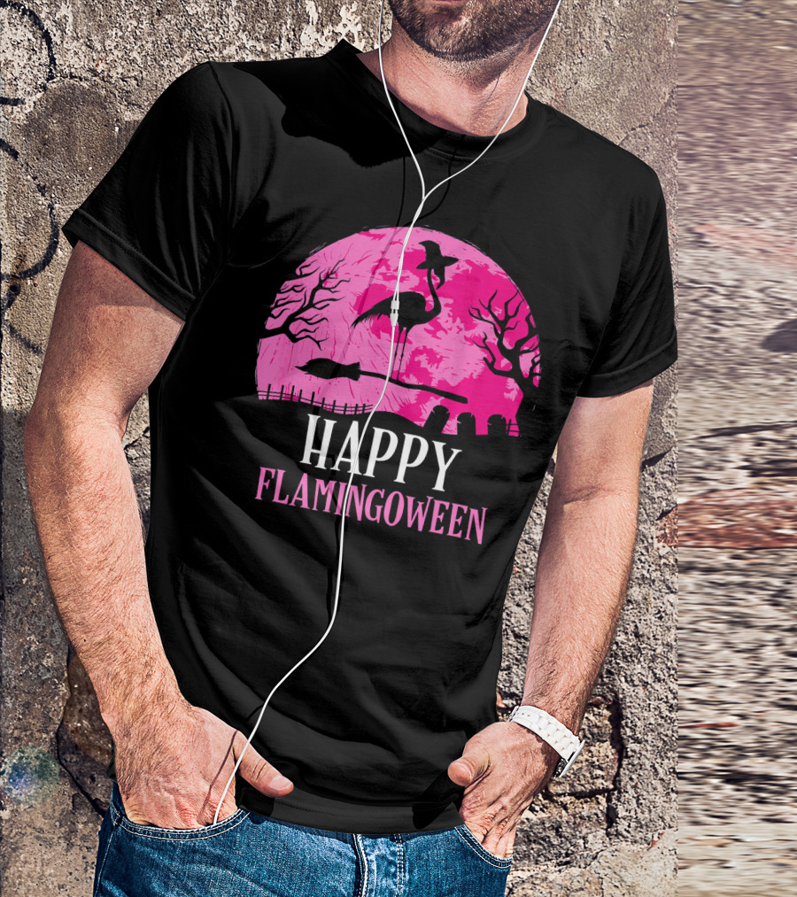 Happy Flamingoween Flamingo Witch T-Shirt