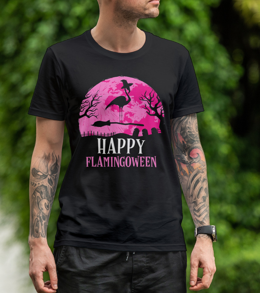 Happy Flamingoween Flamingo Witch T-Shirt