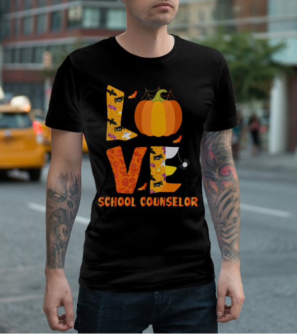 Halloween Love School Counselor Pumpkin Ghost Spider T-Shirt