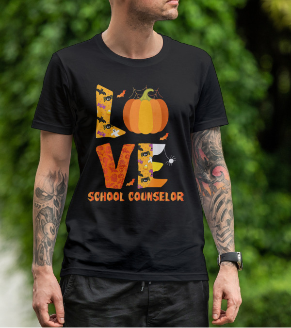 Halloween Love School Counselor Pumpkin Ghost Spider T-Shirt