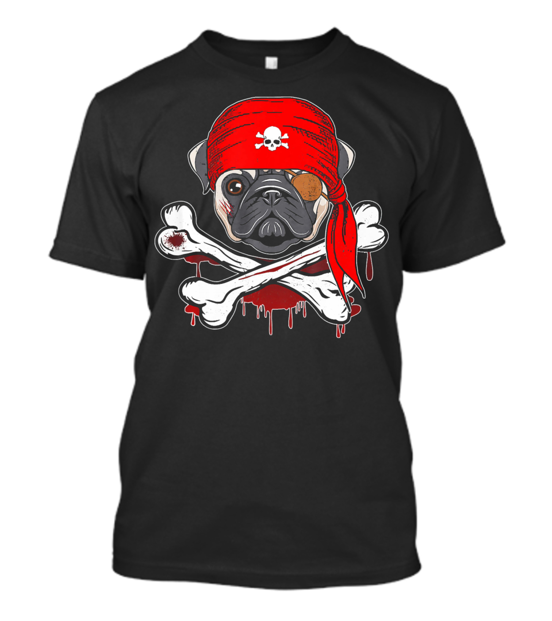 Funny Pirate Pug Dog With Skull Bandana And Crossbones T-Shirt