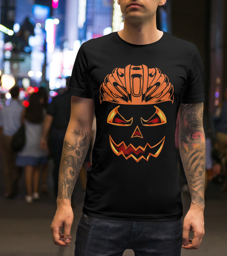 Bicycle Helmet Jack O Lantern Pumpkin Face T-Shirt