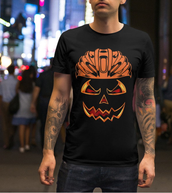 Bicycle Helmet Jack O Lantern Pumpkin Face T-Shirt
