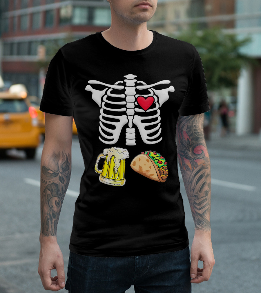 Skeleton Ribcage Heart Tacos Beer Pregnancy Novelty T-Shirt