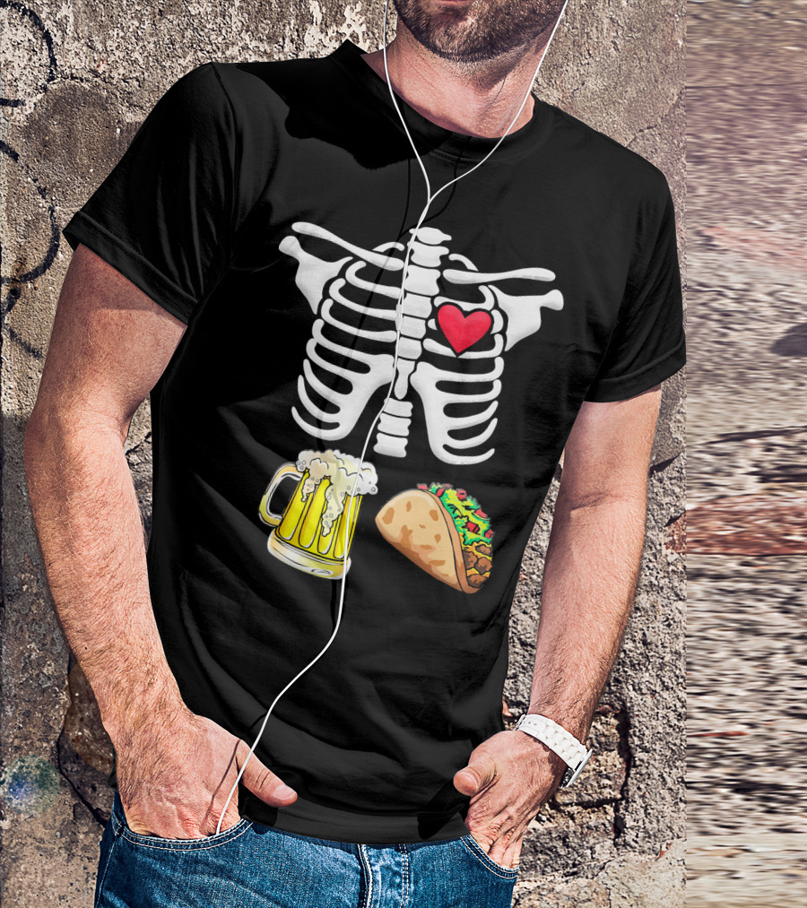 Skeleton Ribcage Heart Tacos Beer Pregnancy Novelty T-Shirt