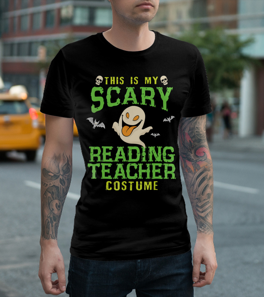This Is My Scary Reading Teacher Costume Ghost Skulls Bats T-Shirt