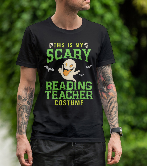 This Is My Scary Reading Teacher Costume Ghost Skulls Bats T-Shirt