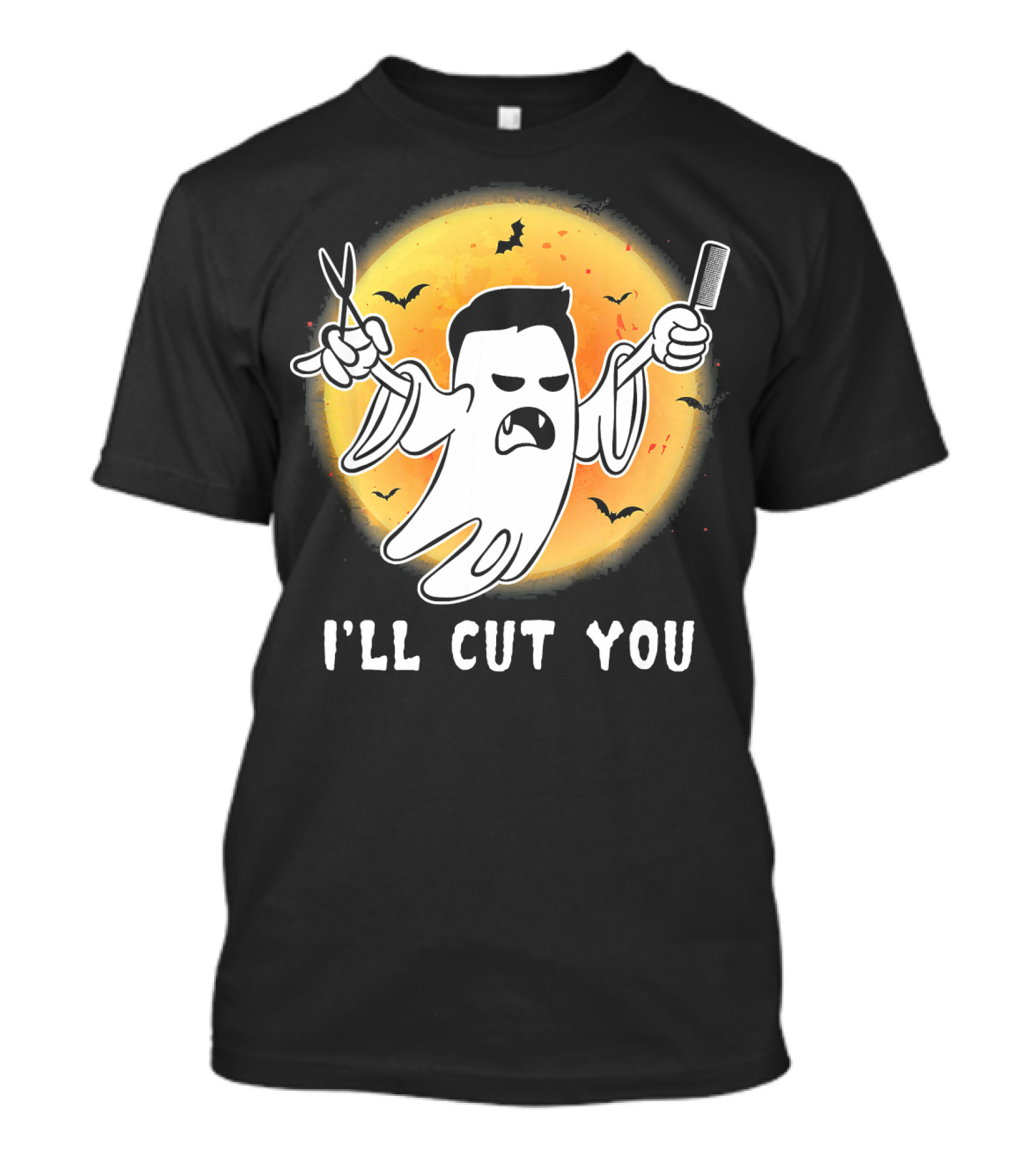 Funny Halloween Boo Ghost I'll Cut You Barber Ghost With Scissors And Comb T-Shirt
