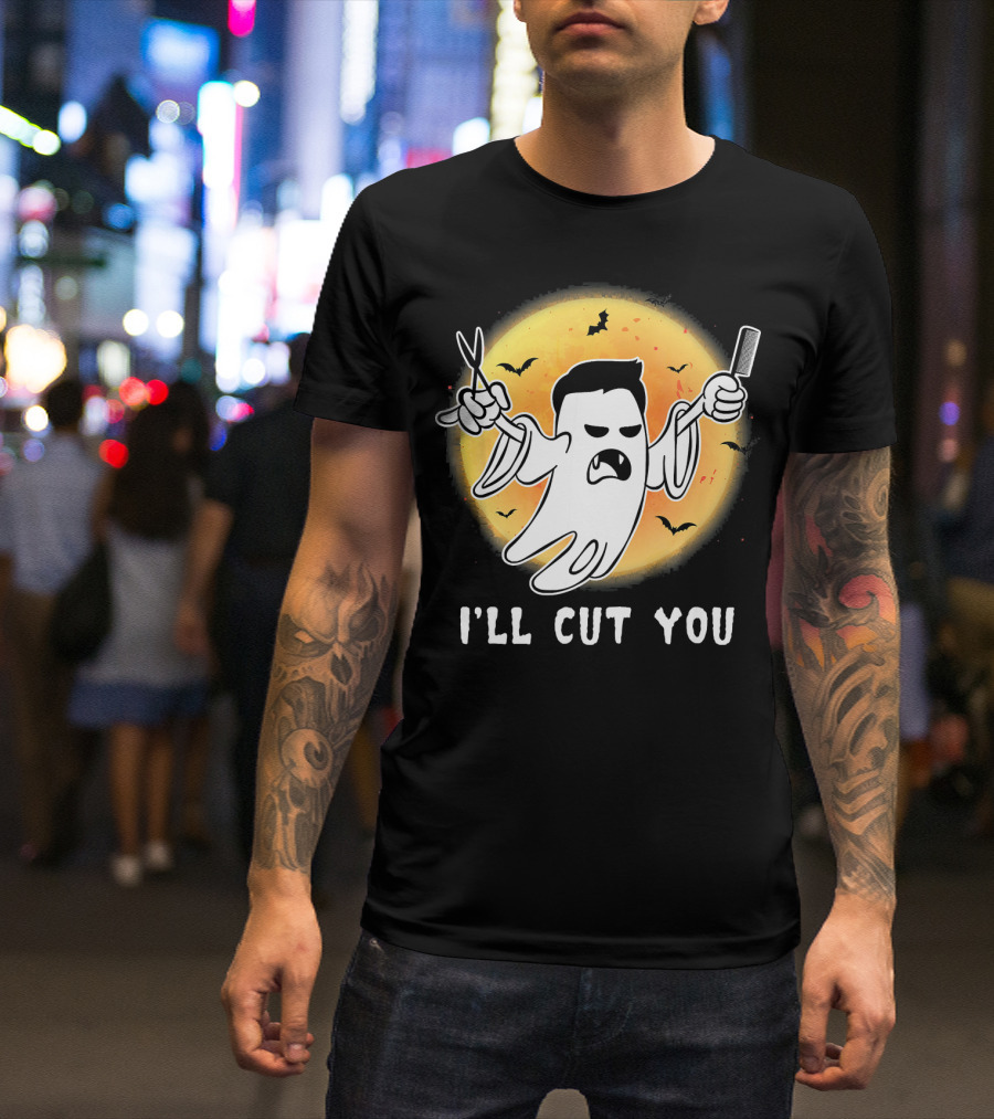 Funny Halloween Boo Ghost I'll Cut You Barber Ghost With Scissors And Comb T-Shirt
