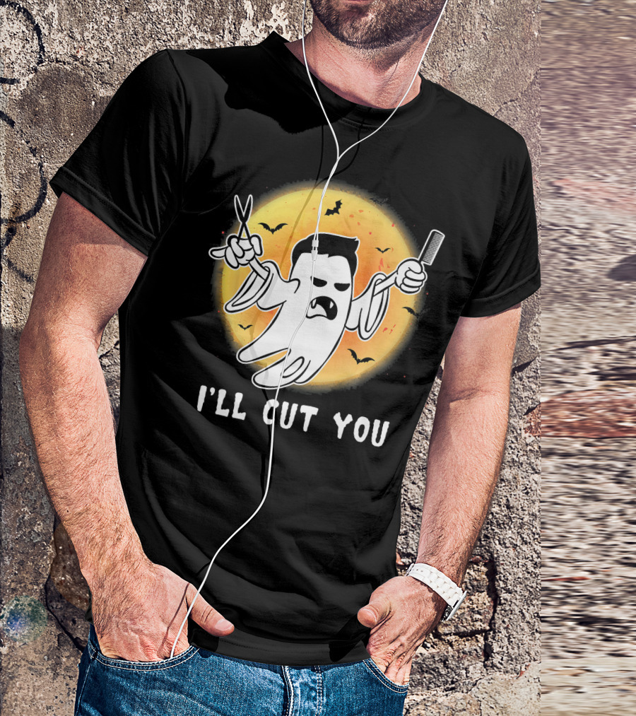 Funny Halloween Boo Ghost I'll Cut You Barber Ghost With Scissors And Comb T-Shirt