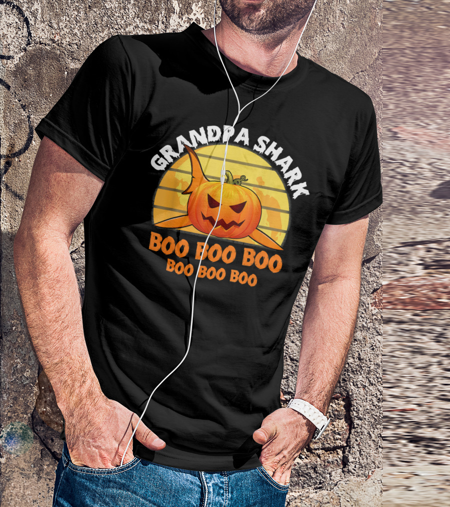 Grandpa Shark Boo Boo Boo Pumpkin Halloween T-Shirt