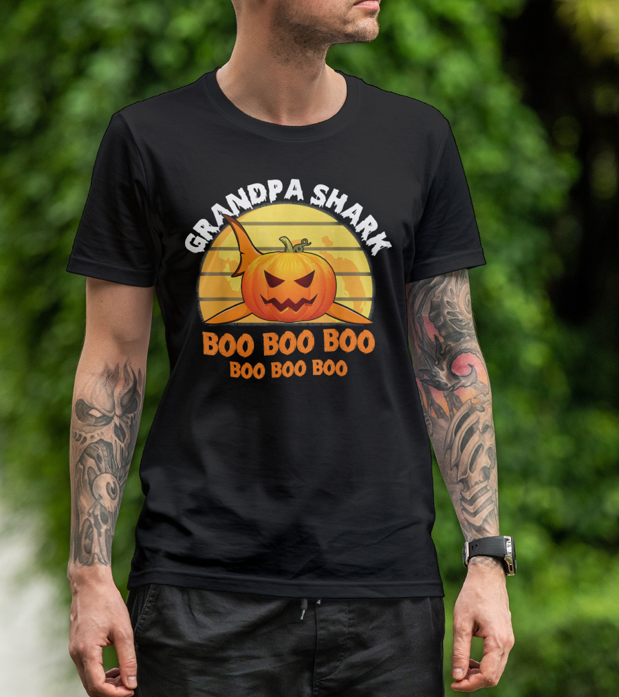 Grandpa Shark Boo Boo Boo Pumpkin Halloween T-Shirt