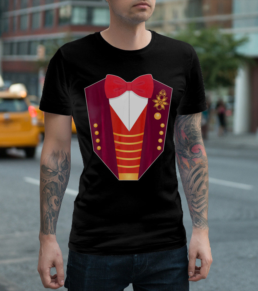 Circus Ringmaster Costume Hall Red Bowtie and Gold Button T-Shirt