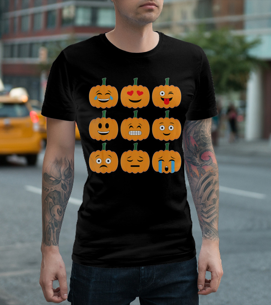 Pumpkin Emoji Collection Pumpkins Emotic Faces Halloween T-Shirt