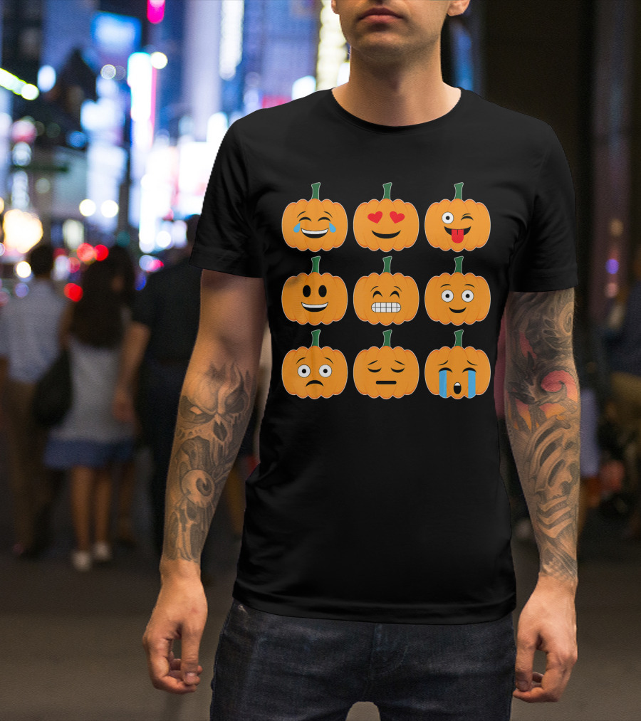 Pumpkin Emoji Collection Pumpkins Emotic Faces Halloween T-Shirt