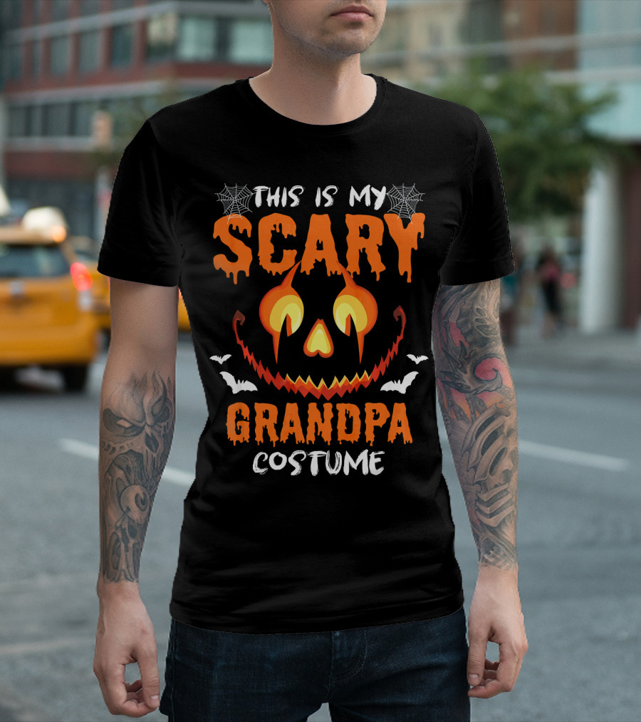 This Is My Scary Grandpa Costume Halloween Ghost Bats Spiderwebs Jack-O'-Lantern T-Shirt