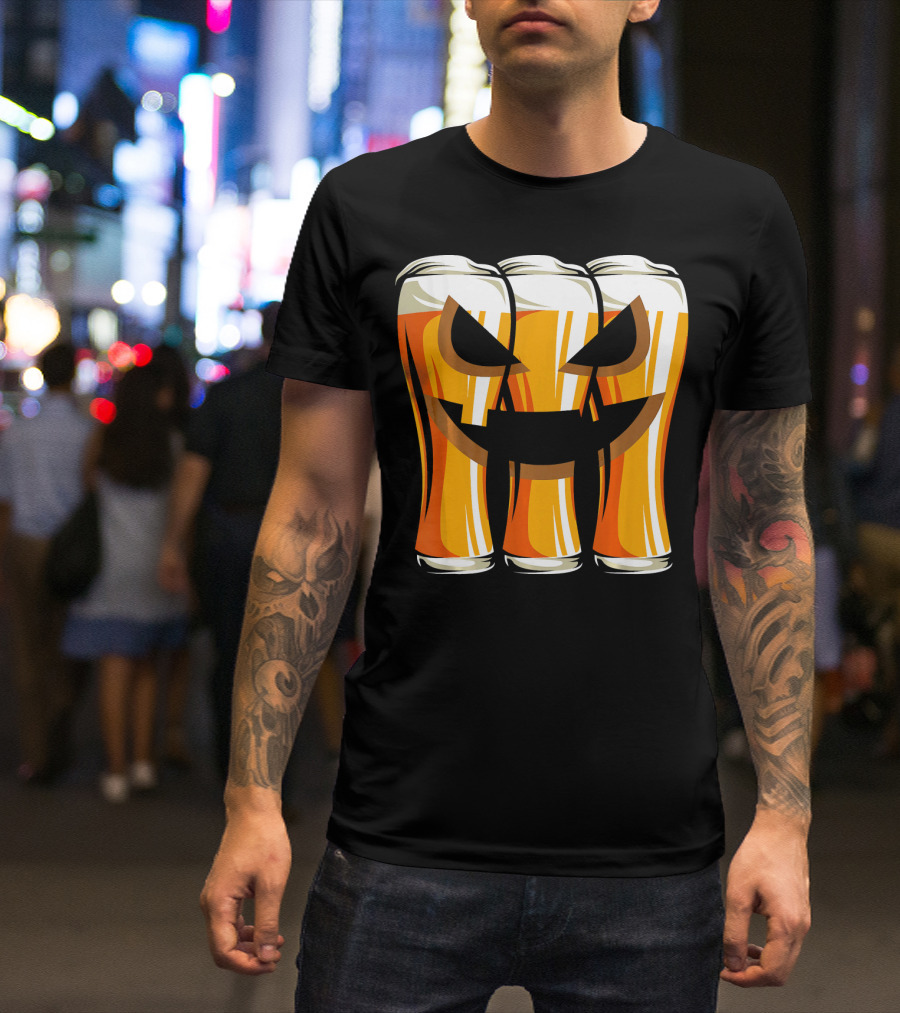 Halloween Pumpkin Beer Glasses Funny Drinking Scary T-Shirt