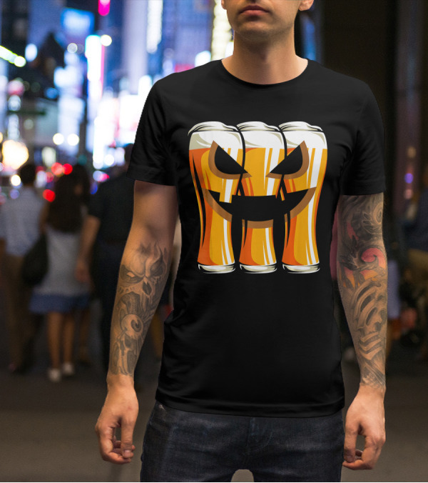 Halloween Pumpkin Beer Glasses Funny Drinking Scary T-Shirt