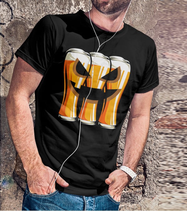 Halloween Pumpkin Beer Glasses Funny Drinking Scary T-Shirt