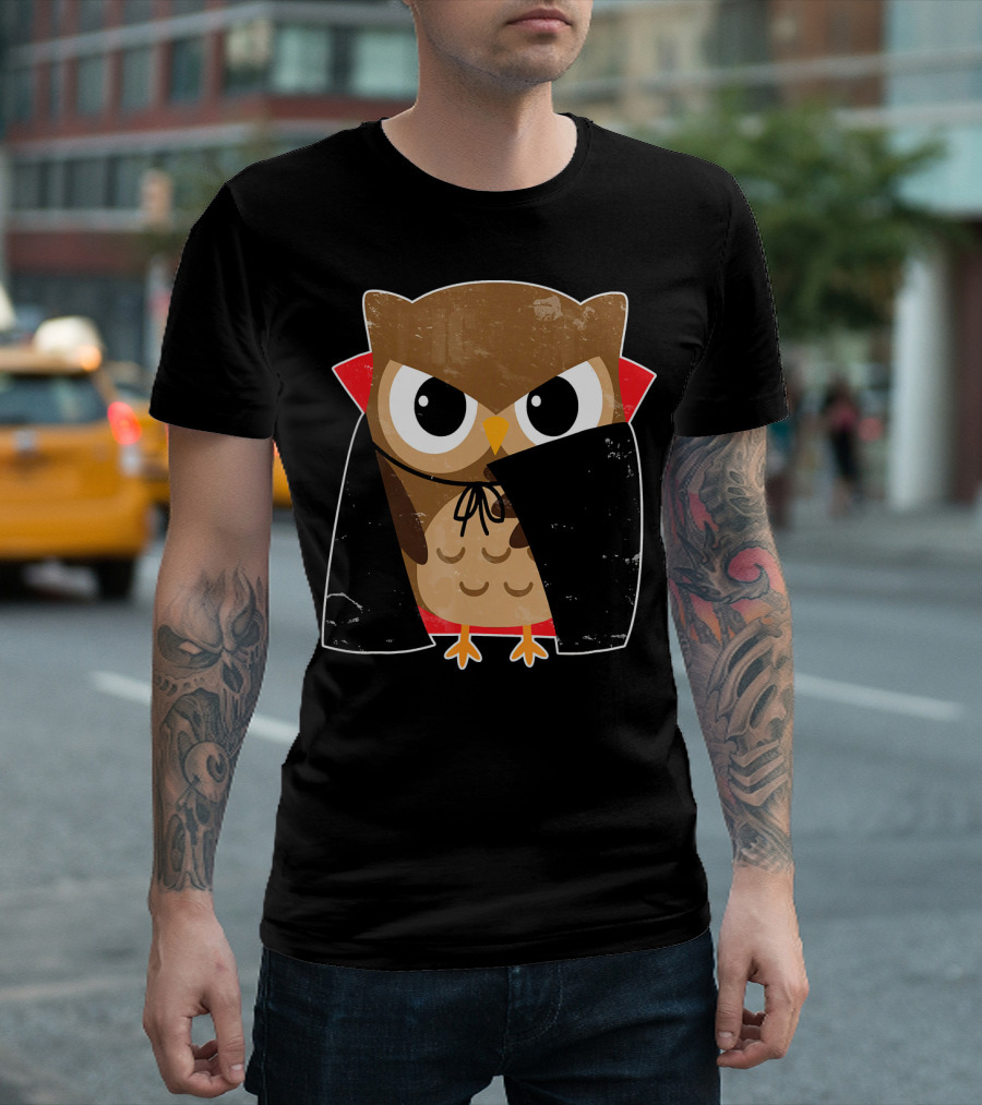 Halloween Owl Dressed as Dracula in Cape T-Shirt