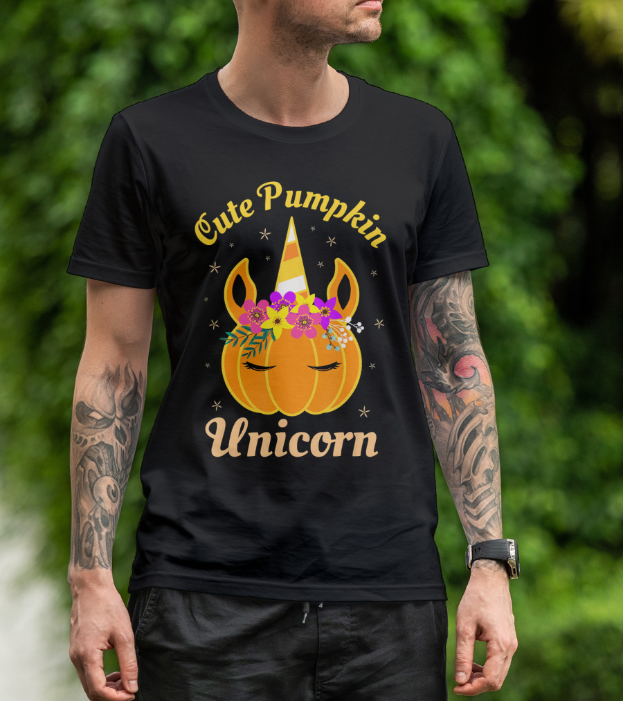 Cute Pumpkin Unicorn Kids Costume Trick Halloween Magic T-Shirt